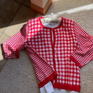 NEW Talbots Red Gingham Cardigan Misses Size L